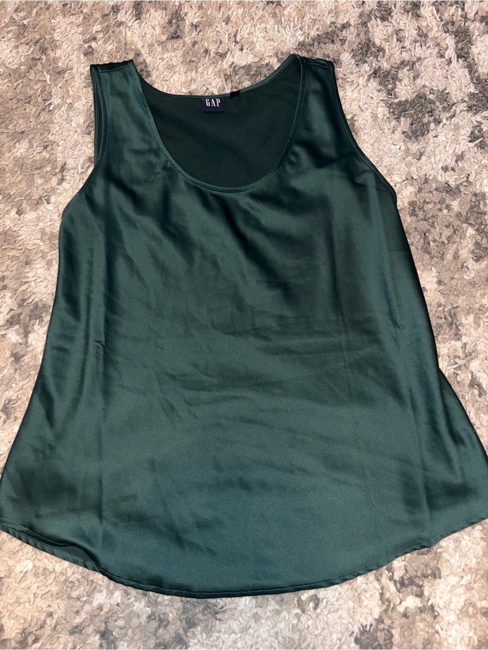 GAP Satin Scoop Neck Tank in Forest Green